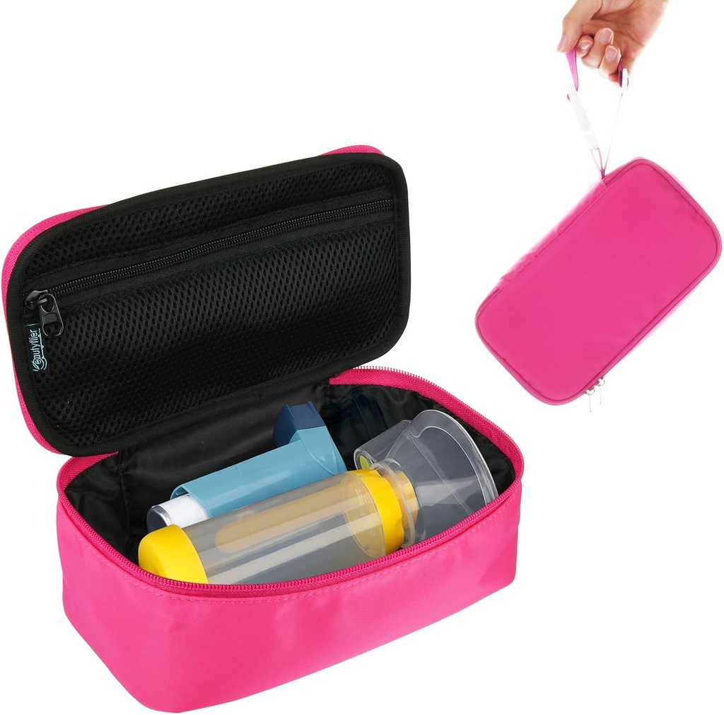 Beautyflier Travel Carrying Case för bärbar Nebulizer, Inhaler Spacer för barn och vuxna, Inhaler Holder Asthma bärväska med Mesh Pocket för medicin och andra väsentligheter, rosa (endast fallet)