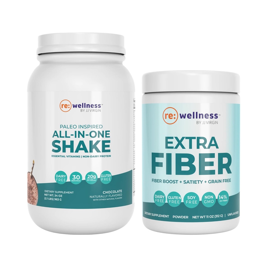 Reignite Wellness JJ Virgin Chocolate Paleo All-in-One Shake and Extra Fiber Powder Supplement