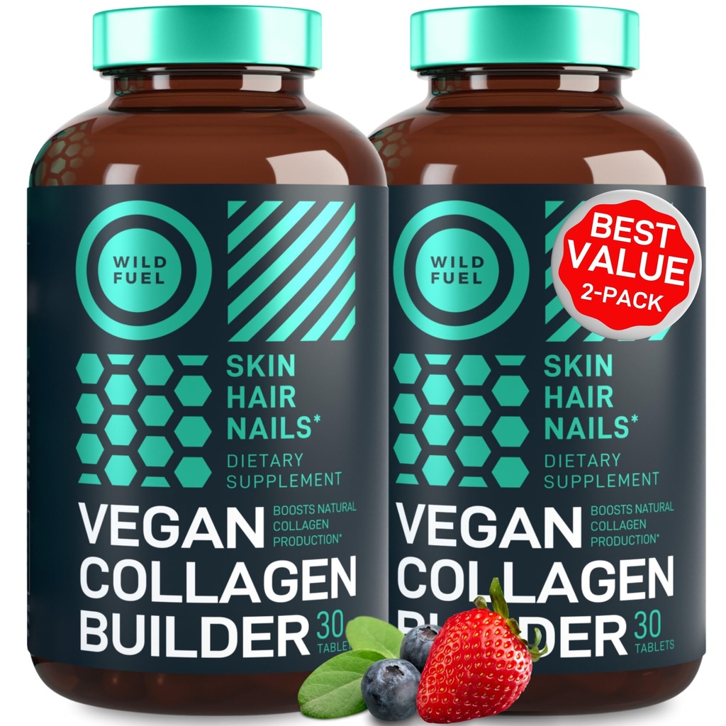Vegaani Collagen Booster Tabletit - Julma-vapaa kasvis Collagen Lisäravinteet - Biotiini, Luomu Superfood, Kasvipohjainen Collagen Vitamiinit iholle, hiukset, kynnet - 2-pakkaus, 60 kasvis Collagen Boost pillereitä