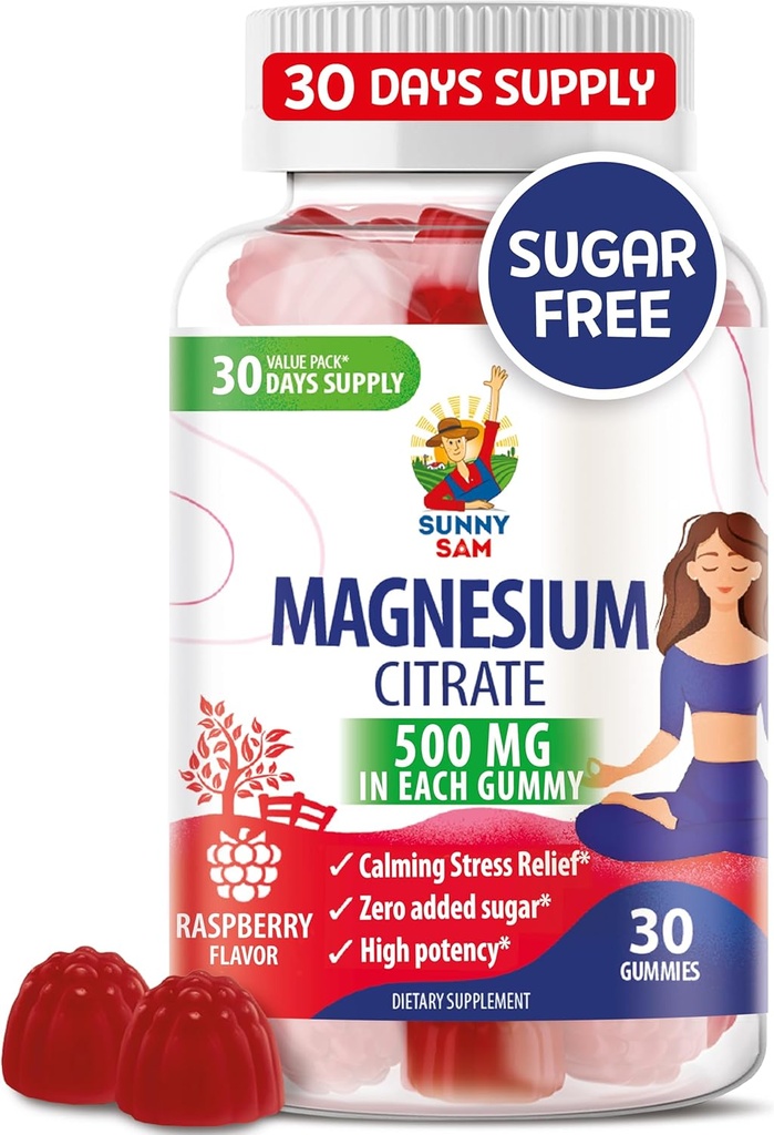 Magnesium Gummies för barn & vuxna - 500mg - Calm Magnesium Chews - Magnesium Citrate Chewable Supplement för Mood & Muscle Support