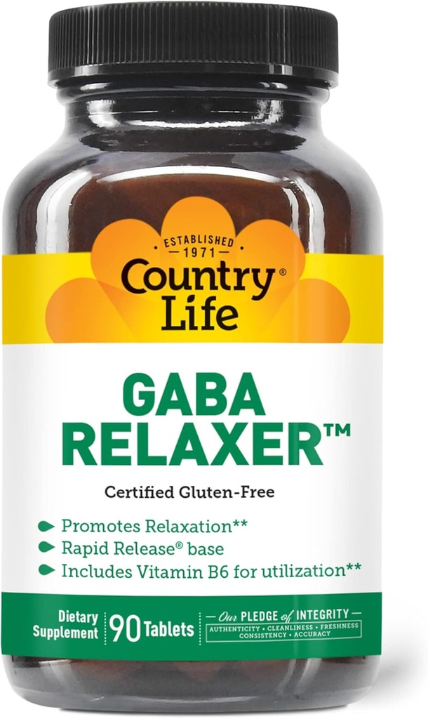 Country Life GABA Relaxer - 90 tabletter | Snabb frisättning Formel för avkoppling, stress och sömnstöd | Med GABA, Aminosyror & B Vitaminer | Certifierad Vegan, Gluten-Free, icke-GMO