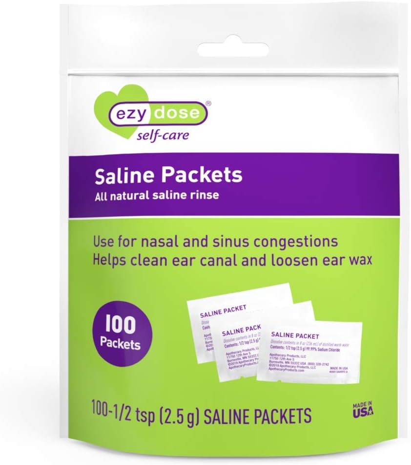 EZY DOSE Saline Nasal Rinse Packets, Individuellt inslagna Sinus Refill Packets, Nasal Relief, 100 Count, Made in the USA