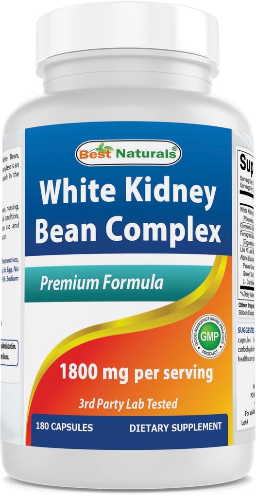 Best Naturals Valkoinen munuais Bean Complex 1800 mg per tarjoilu - 180 kapselia. GMO:ton ja gluteeniton