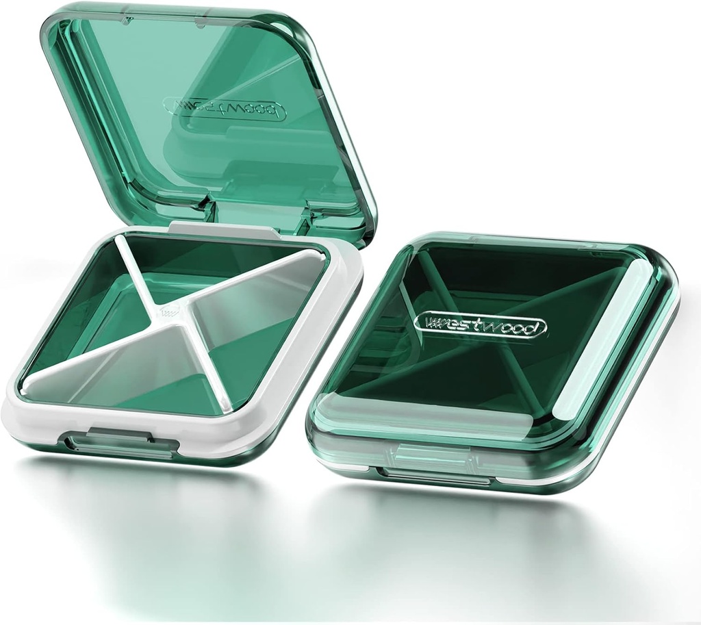 DUBSTAR Daily Pill Organizer,4 Compartments Portable Travel Small Pill Case, Pill Box för väska ficka för att hålla vitaminer,Cod Liver Oil, tillägg och medicinering (gröna)