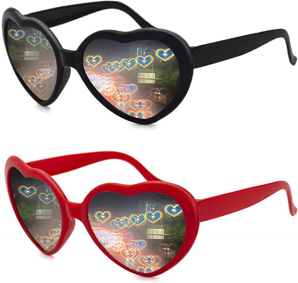 2 Pack Heart Shaped Diffraktiolasit naisille, Heart Effect Aurinkolasit ovat täydellinen ystävänpäivä tarvikkeet, Rave Party, Häät Party, Musiikki ilta, ilotulitus Esitykset.