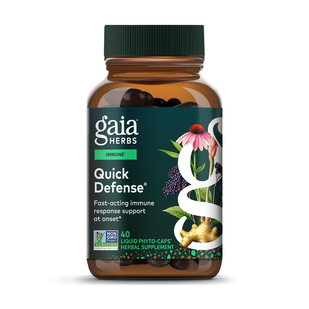 Gaia Yrtit Quick Defense - Nopeasti toimiva Immunosupport Supplement* - Echinacea, Musta Elderberry, inkivääri & Andrographis - 40 Vegan Liquid Phyto-Capsules (4-Day Supply)