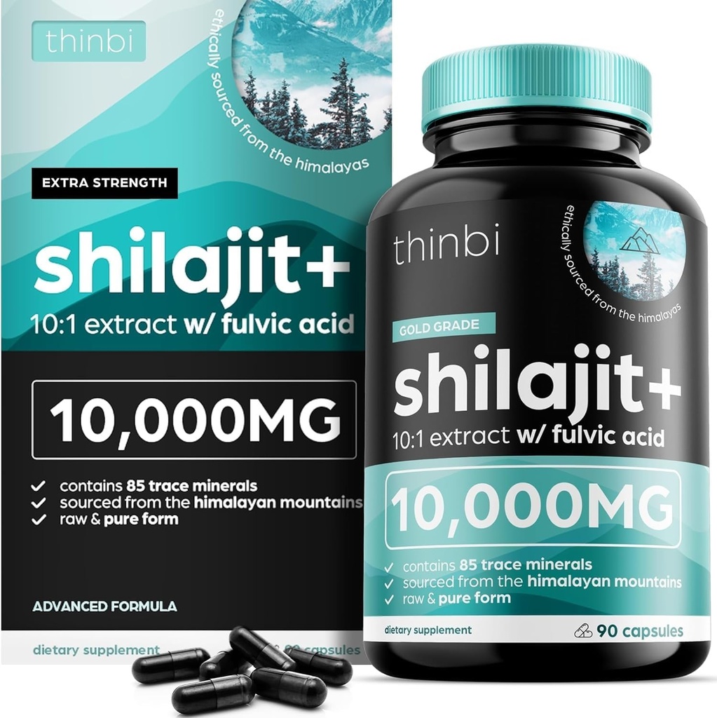 Thinbi Pure Himalayan Shilajit Organic Capsules with Fulvic Acid & Trace Minerals - 90
