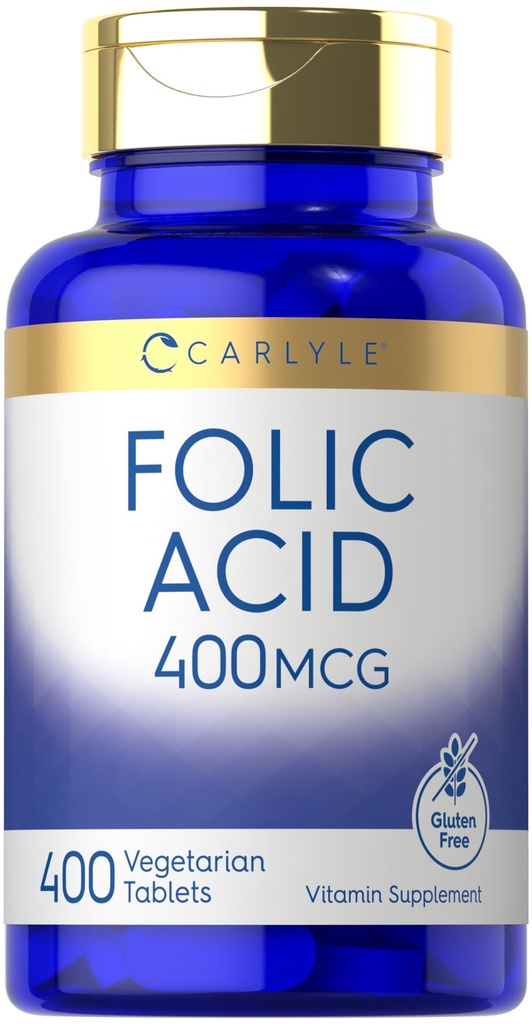 Carlyle Folic Acid 400 mcg | 400 tabletter | Vegetarisk, icke-GMO, Gluten fri tillägg
