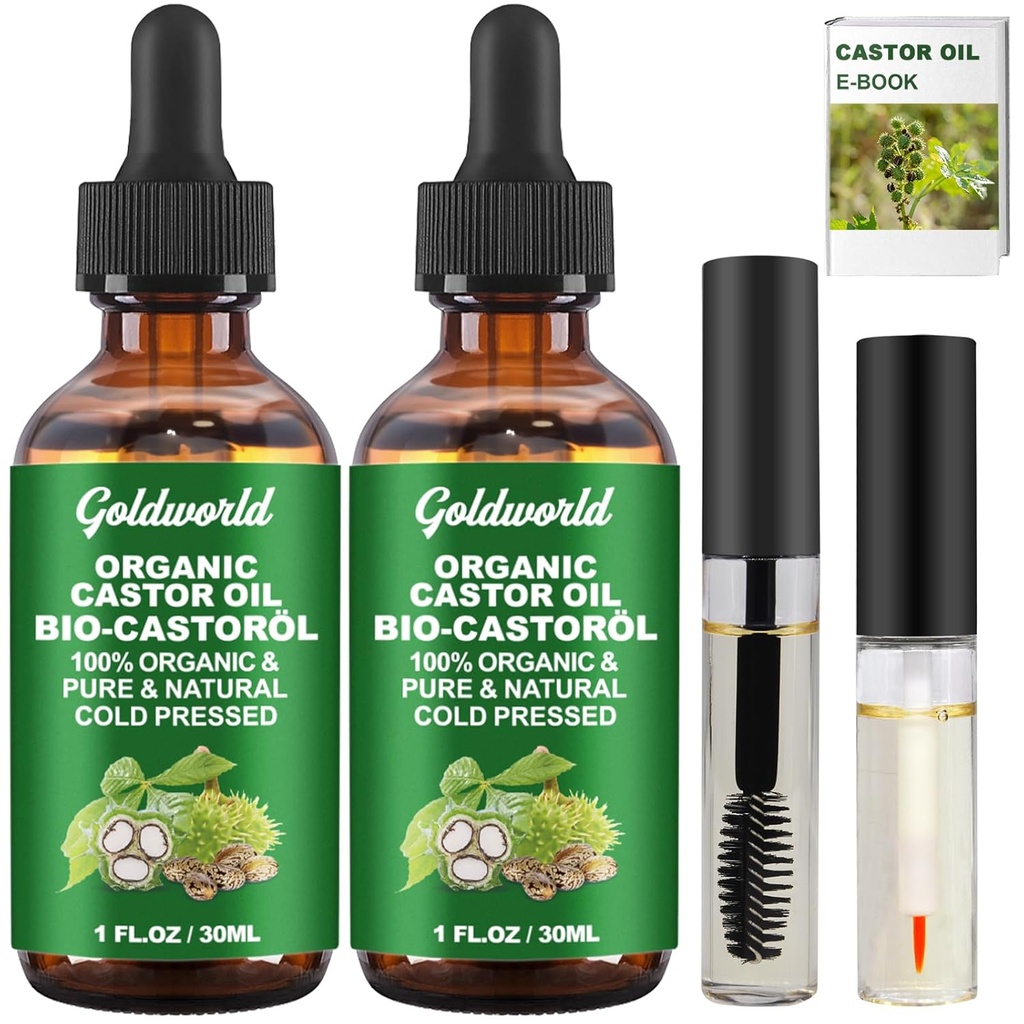 Castor Oil Organic och Pure Cold Pressed Unrefined Eyelash Growth Serum, Hexane Free Glass Bottle Lash, julklappar för kvinnor som lagt mat