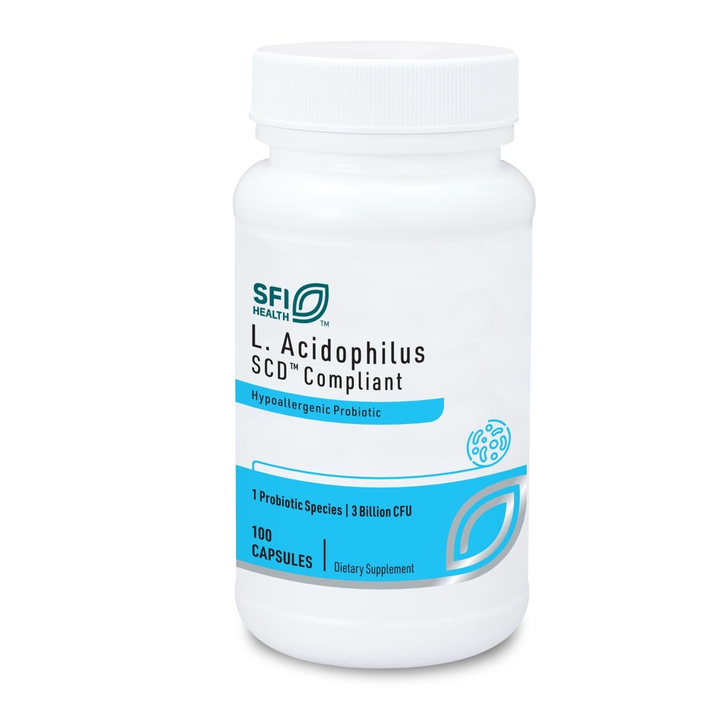 Klaire Labs SFI Health L. Acidophilus - 3 miljarder CFU Lactobacillus Probiotic, Pure SCD Compliant Formel för Män & Kvinnor, Hypoallergenic & Non-Dairy (100 kapslar)