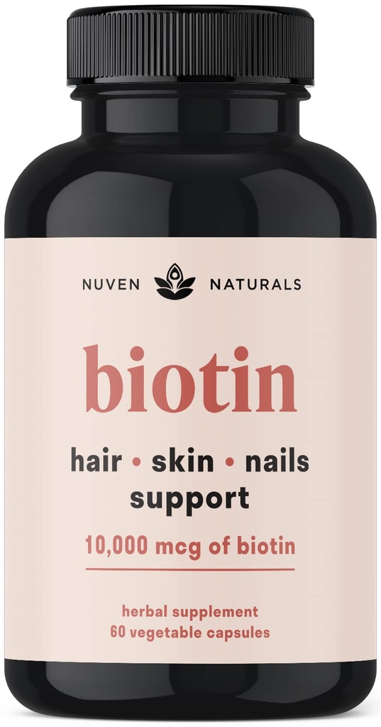 Hiusvitamiinit - Biotiini 10000 mcg A-, E-, C-, D- ja Adaptogeenit hiusten, ihon ja kynsien tukemiseen - Biotiini täydentää terveyttä ja kasvua .