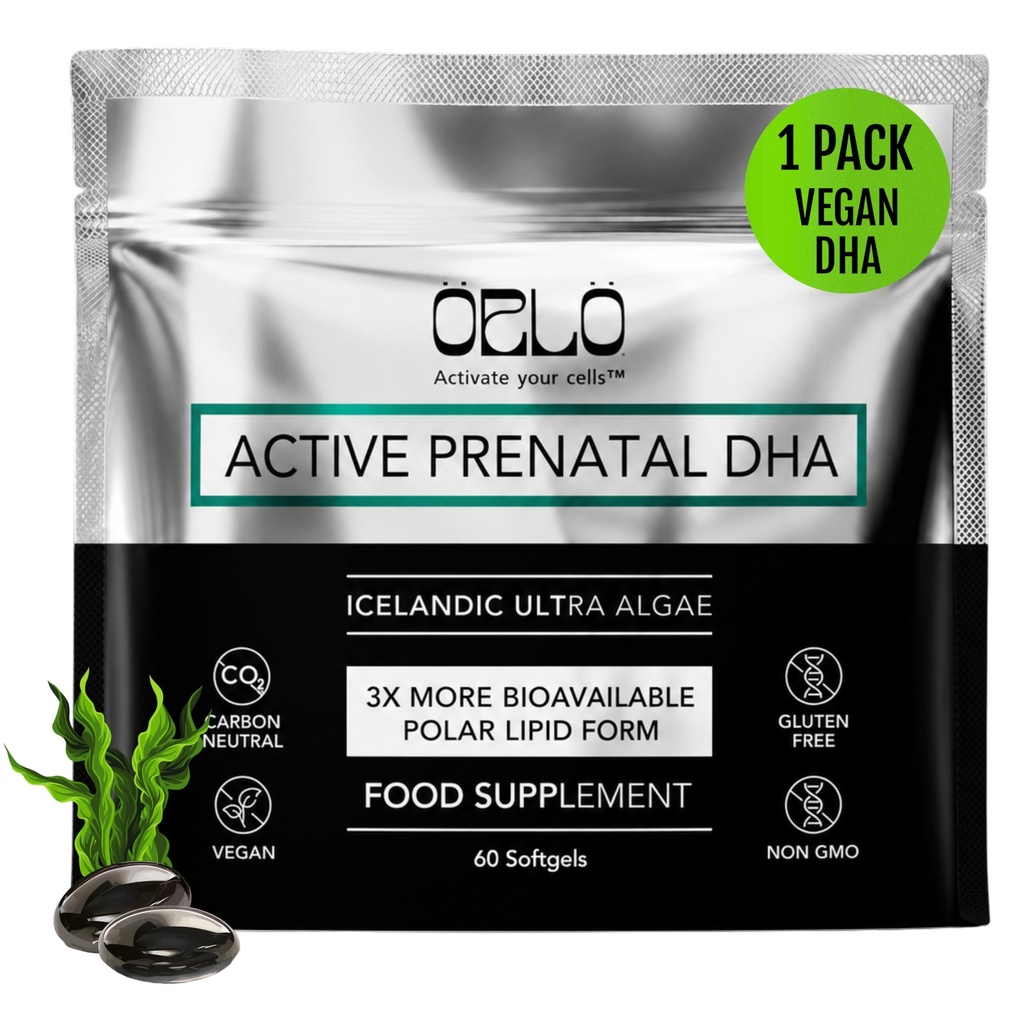 Orlo PRENATAL DHA - Prenatal DHA Omega 3 Supplement - Triple Strength Omega3s - Vegan DHA & EPA - Algae Omega-3 Oil - Stöder Brain Development Under graviditet och Laktation (60 Mini Softgels)