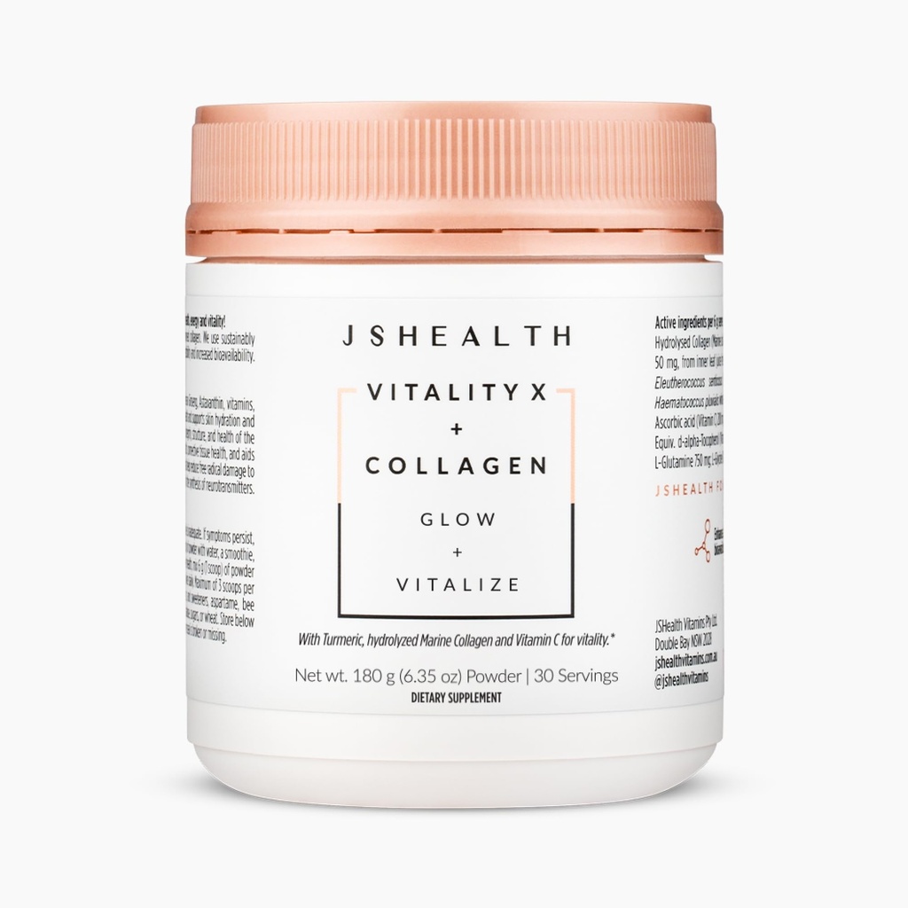 JSHealth-vitamiinit Vitality X + Collagen - Kauneusjauhe täydentää Aloe Vera Silica ja Vitamiineja C & E ravitseva hiukset iho ja kynnet (180g)