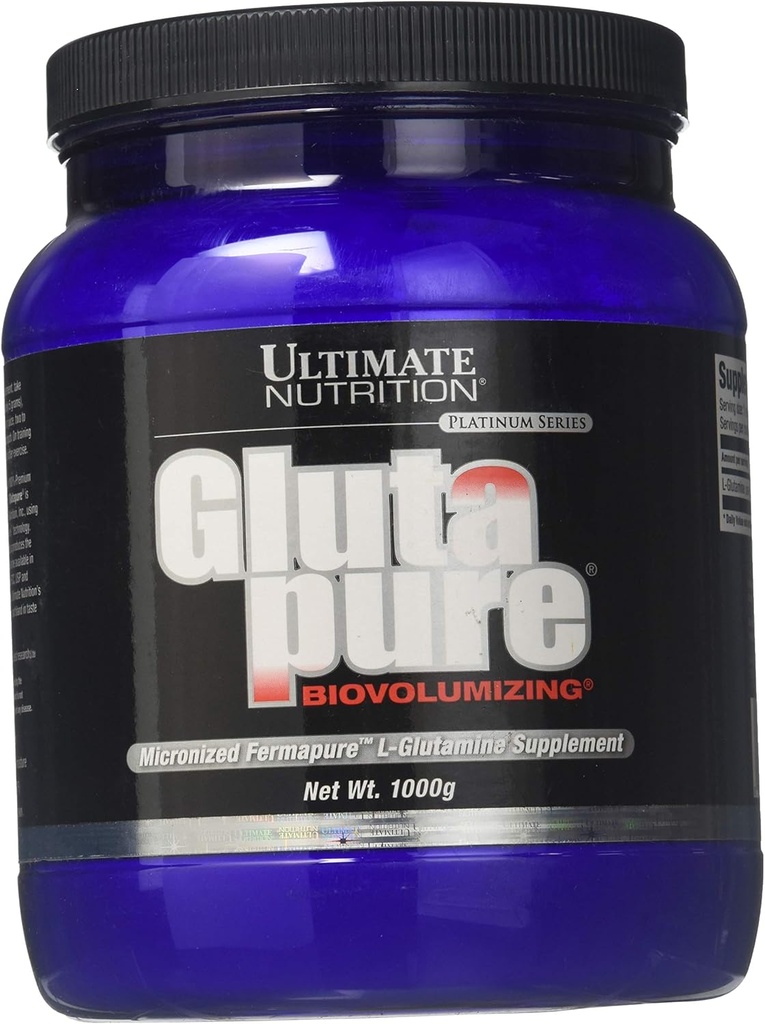 Ultimate Nutrition Gluta Pure Biovolunizing Micronized Fermapure L-glutamiini, suoliston terveysasetus, lihasten Recovery, Immunosupport Supplement 1000G