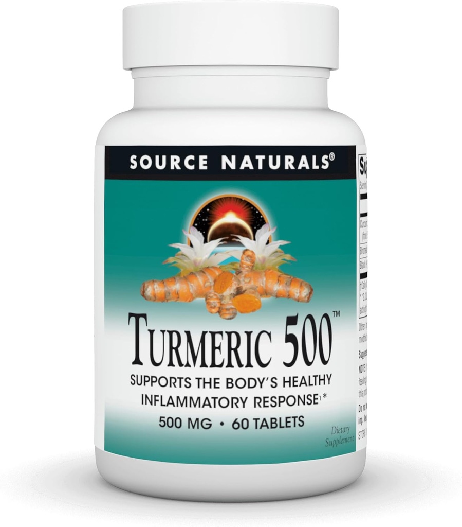 Source Naturals Turmeric, tukee kehon terveen tulehtumisen vaste *, 500 mg - 60 tablettia