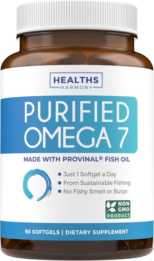 Omega 7 Supplement for Women and Men - High Potency &amp; Puhtaus Palmitoleic Acid Fatty Acid Fish Oil Supplement from Patented Provinal with Alinest Palmitic Acid - kestävästi peräisin (3 kuukauden tarjonta)
