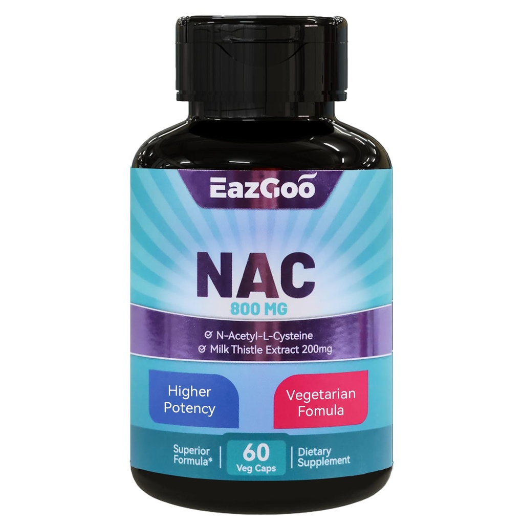 NAC Supplement N-Acetyl Cysteine 800mg, Milk Thistle 200mg, ei-GMO, Gluteeniton - 60 kapselia