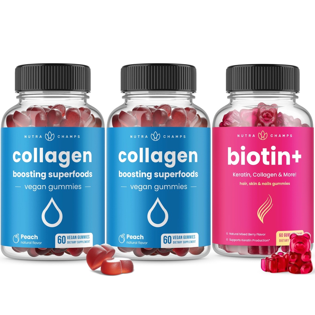 NutraChamps täydellinen hiukset, iho & kynnet Bundle - Biotin, Collagen, Keratin & More