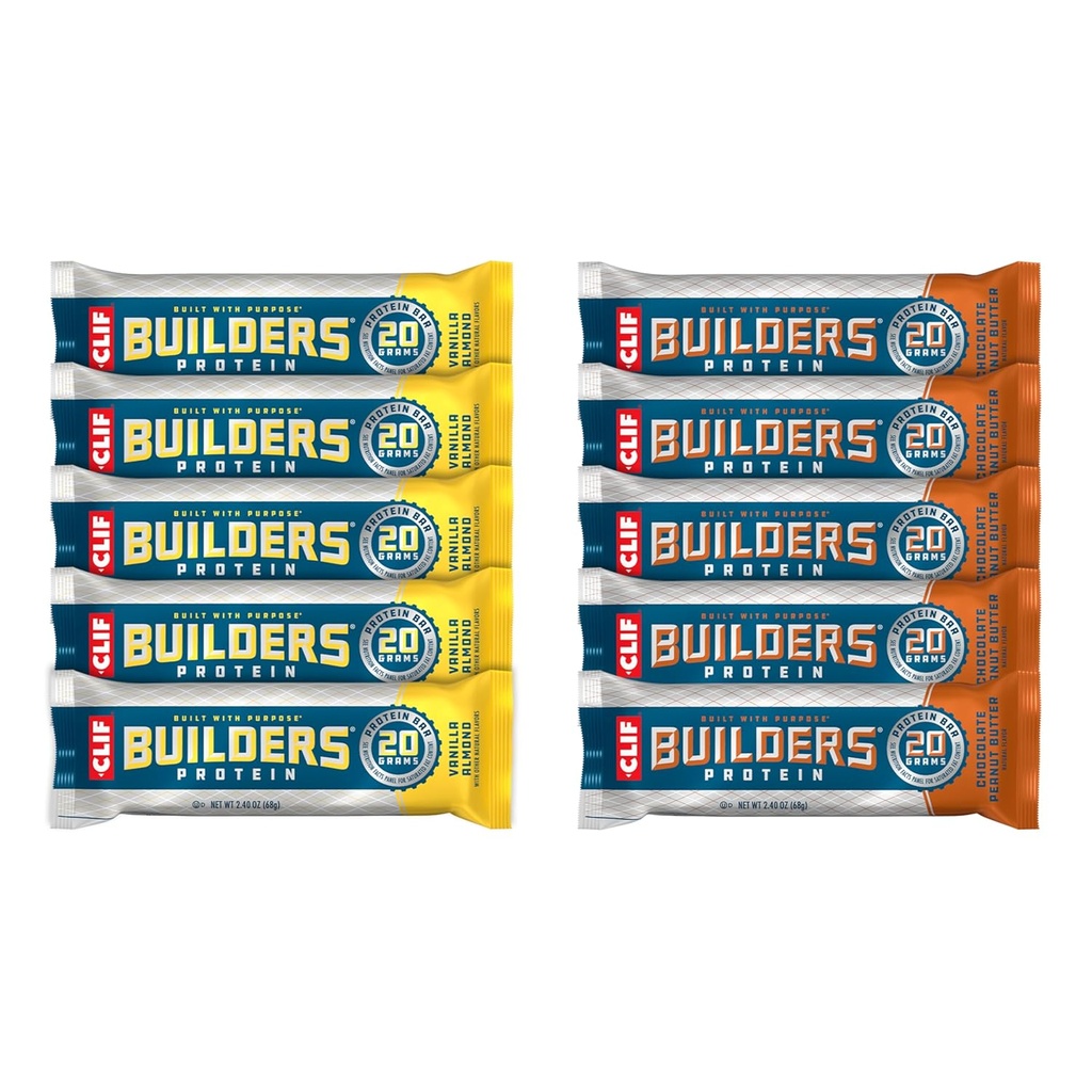 CLIF Builders - Chocolate Peanut Butter and Vanilla Almond Flavor - Variety Pack - Plant Based Protein Bars - Gluteeniton - GMO - Alhainen Glycemic - 20g Protein - 2.4 oz. (10 kreivi)