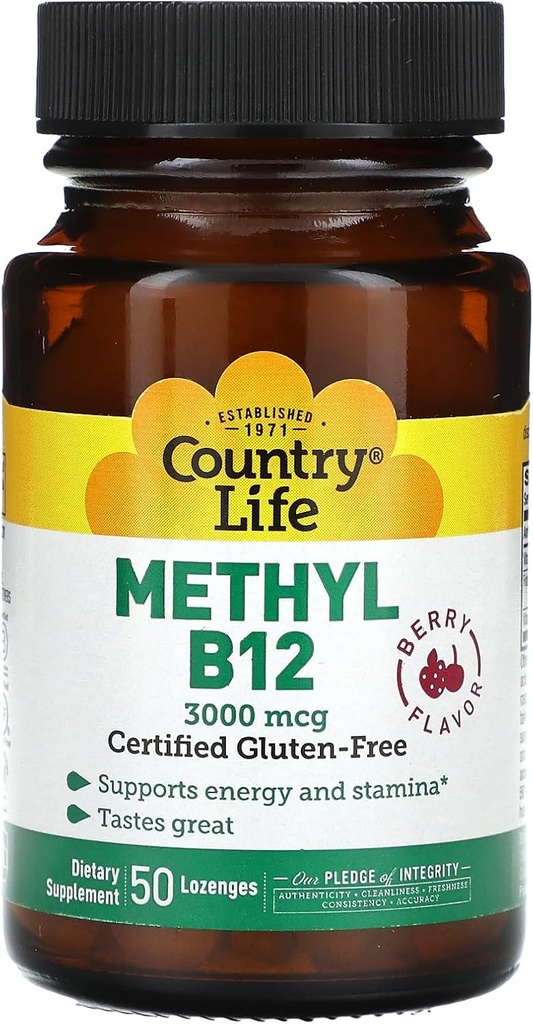 Country Life - Överlägsen B-12, Berry Flavored, 3000 mcg - 50 Sublingual Lozenges