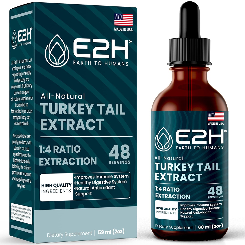 Turkey Tail Mushroom Extract - nopeampi imeytyminen kuin Turkey Tail Mushroom Kapselit tai jauhe - Kaikki luonnolliset Immunomy System & Ruoansulatuskanavan tuki- Real sieniä Turkki Tail - 2 Fl Oz by E2H