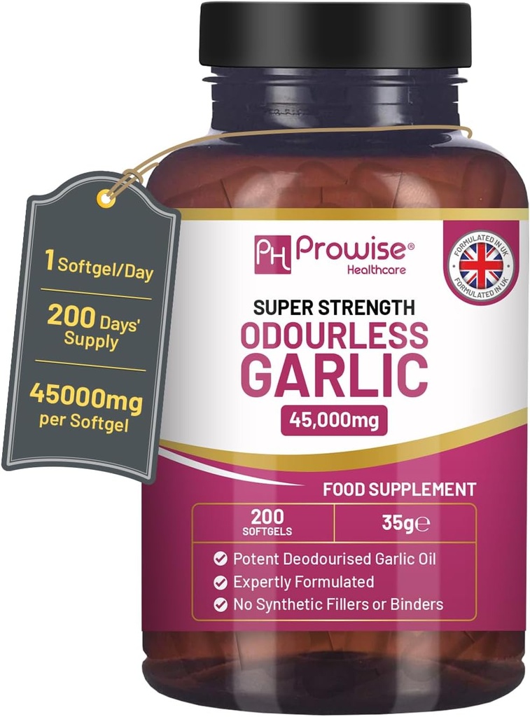 Premium Odourless Valkosipulikapselit ...45,000mg per softgel... 200 softgels (ei tablettia) Super High Strength...