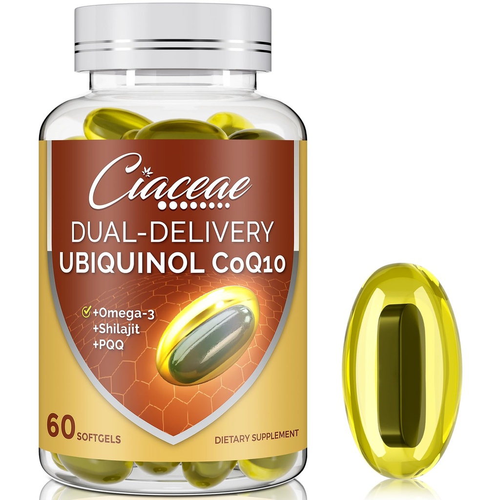 Ubiquinol CoQ10 600 MG Softgels with Omega-3 & Shilajit & PQQ, Advanced Dual-Delivery Coenzyme-Q10, Active CoQ10 Ubiquinol Supplement for Fertility, Antioxidantti, Heart, Brain & Energy, 60 Servings