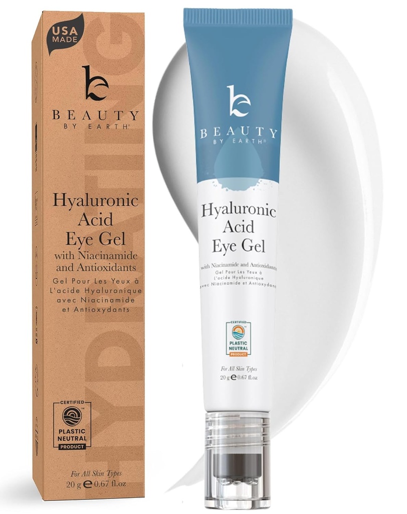 Skönhet av Earth Under Eye Cream - Cooling Anti-Aging Hyaluronic Acid Eye Gel för mörka cirklar, Puffiness & Wrinkles