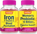 WellYeah Iron + Vitamin C + Probiotika Kvinnor 10B CFU, Gummies Bundle - Stor smak, vitamintillskott, Gluten Free, GMO Free, Chewable Gummy