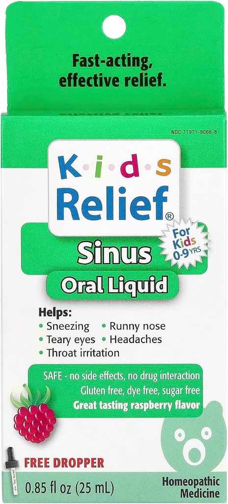 Lasten Relief for Sinus-Oral Liquid ikäisille 0-9 vuotta vadelma, 0,85 Fl Oz
