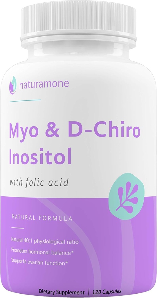 Myo-Inositol & D-Chiro Inositol Blend med 100% av Daily Folate - 40:1 Physiological Ratio - Polycystic Ovary Syndrome (PCOS), Hormonal Balance och Ovarian Support 120 kapslar