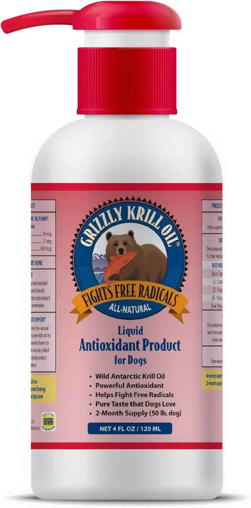 Grizzly Wild Antarktis Krill Oil Kaikki luonnolliset antioksidantti Dog Food Supplement, 4 oz