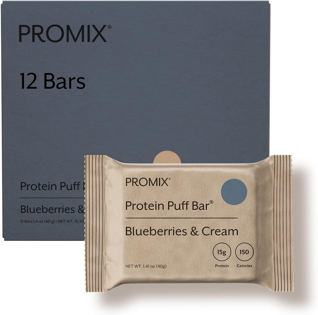 ProMix Nutrition Protein Puff Bars - Mustikat & Cream - Marshmallow Crispy Treat - Great Makeutus & Terve On The Go Välipala - Korkea proteiini & Low Calorie - Ilmainen Gluteenista, soijasta, & maissista - 12 Bars