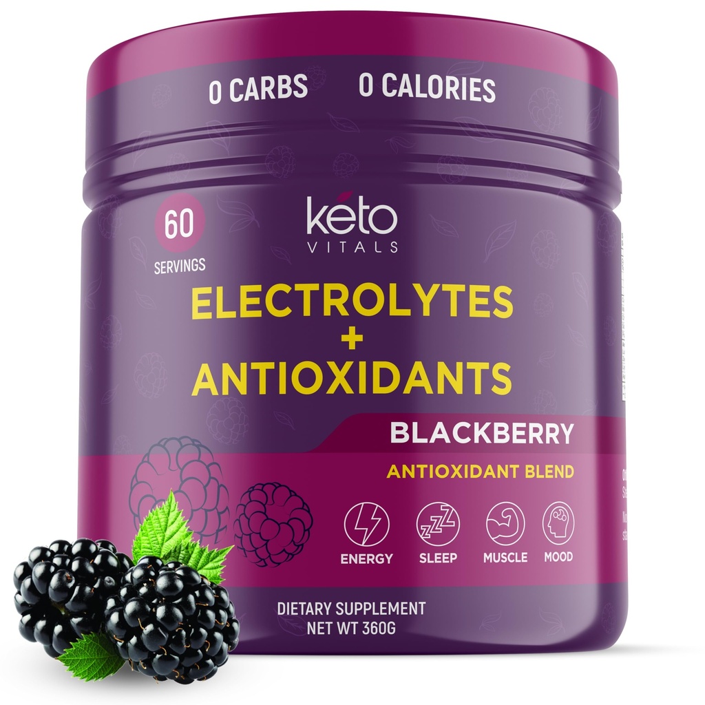 Keto Vitals Antioxidant Electrolytes Powder - Blend Keto Electrolytes med kalium, magnesium, natrium och kalcium - No Sugar Electrolyte Drink Mix & Hydration Powder, 60 portioner, BlackBerry
