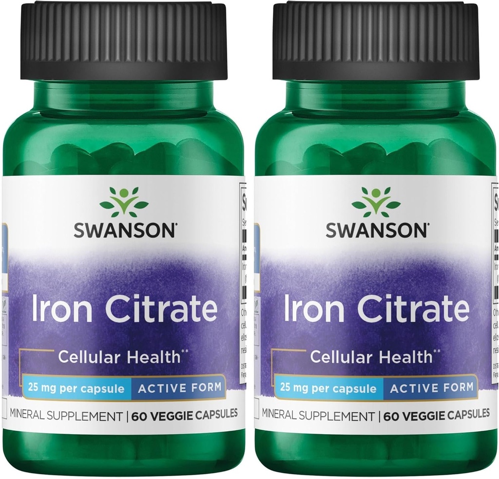 Swanson Iron Citrate 25 Milligrammaa 60 Veg kapselia (2 pakkaus)