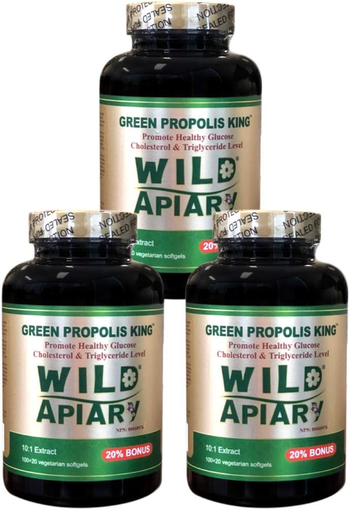 Generic 3 pullot Wild Apiary Brasilian Green Bee Propolis King Vihannekset Softgels (120 kapselia) - Ei alkoholi, vahaton, sokeriton,