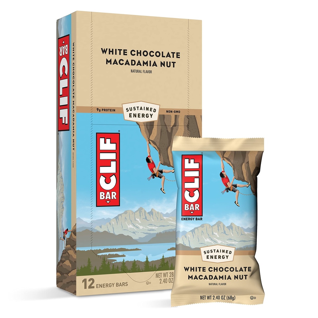 Clif Bars - Energiapatukat - Valkoinen suklaa Macadamia Pähkinämaku - Valmistettu orgaanisella kaura - Kasvisruoka - Kasvisruoka - Kasvisruoka - Kosher (2,4 Ounce Protein Bars, 12 Count) Pakkaus Toukokuu Vary