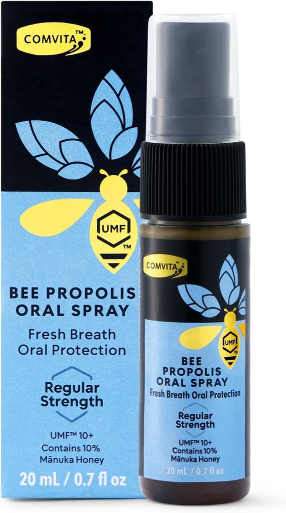Comvita Bee Propolis Throat Spray - Natural Immune Support, Soothing Mint Flavor med Nya Zeeland UMF 10 + Manuka Honung, Antioxidant, Kosttillskott - 0,7 fl oz