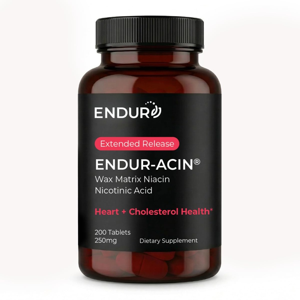 ENDUR- ACIN Niacin, Heart Health & Health Cholerol Balance Supplement, Advanced Release for Optimal Imeytyminen, 250 mg (200 tablettia)