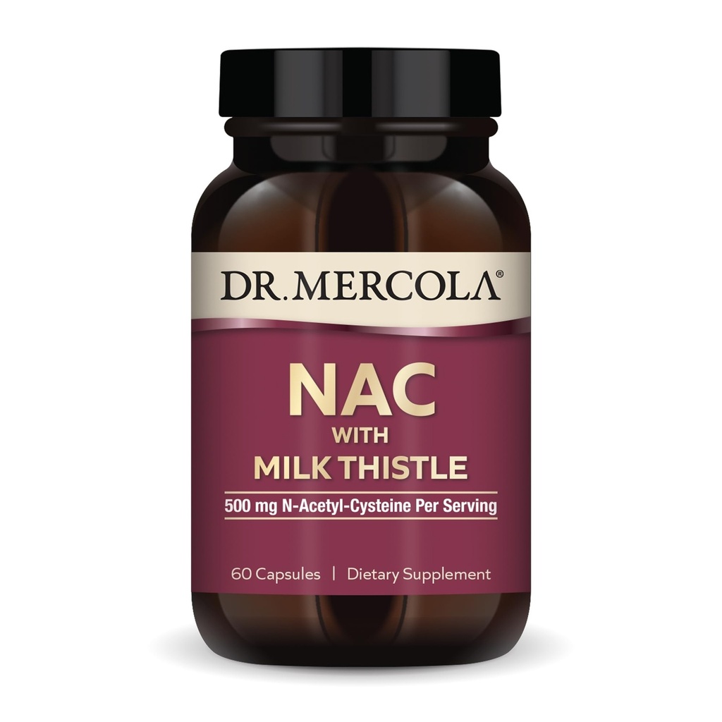 Tohtori Mercola NAC Milk Thistle - kanssa antioksidantteja - Tukee normaalia detoxification Processes - 500 mg N-asetyyli-kysteiini per Serving - ei-GMO, Gluteenittomat & soijattomia - 60 kapselia (30 tarjoilua)