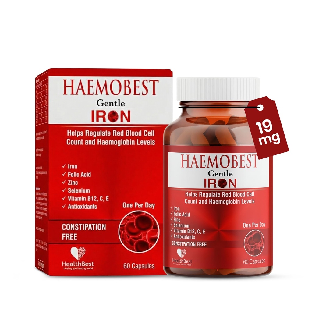 HealthBest High Potency Gentle Iron Capsules 100mg Hidas Release Iron for Faaster Imeytyminen, non-Constitipating.