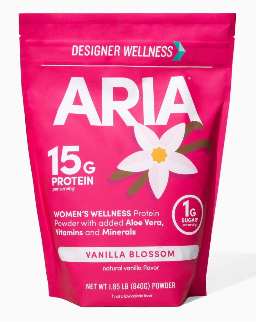 Designer Wellness, Aria, Women's Wellness Low Calorie Vanilla Protein Powder med Biotin, Vitamin C och Organic Aloe, Vanilla Blossom, 1,85 Pound