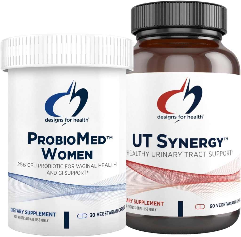 Designs for Health Vaginal Probiotic & UT Support Bundle - ProbioMed Women Probiotic (30 kapselia) for Gut Health & Vaginal pH, UT Synergy (60 kapselia) Virtsatie tuki Hibiscus & D- Mannose