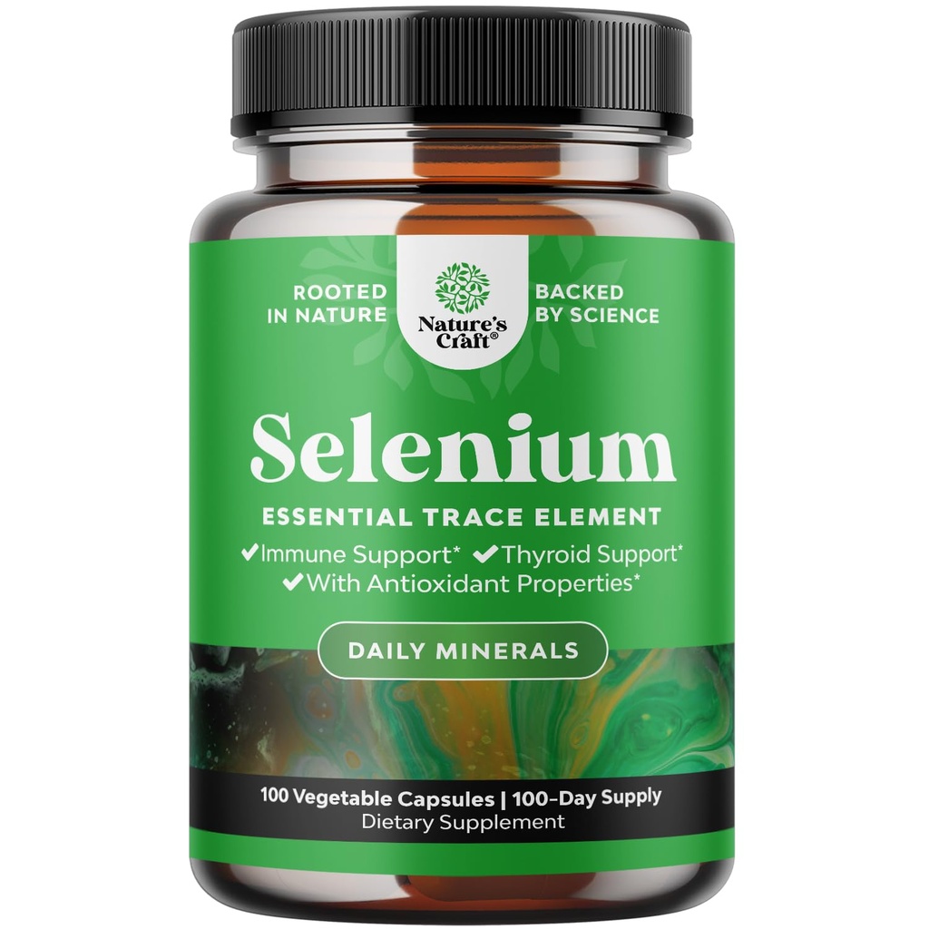 Yeast Free Selenium 200mcg kapslar - High Potency Selenium Supplement för immunitetsantioxidant och sköldkörtelstöd Essential Trace Mineral - Vegan Non-GMO Gluten Free & Made i USA - 100 Count
