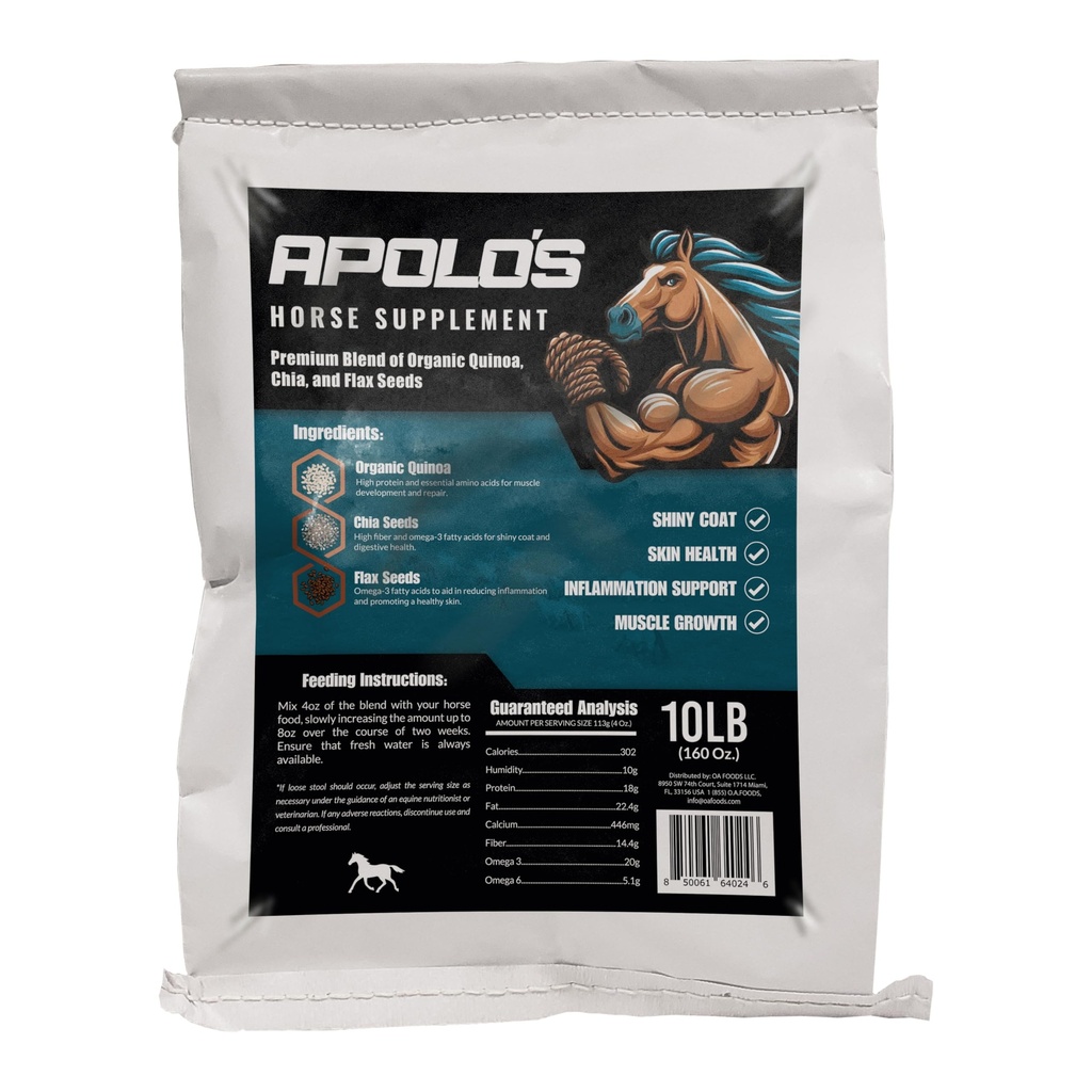 Greenfit APOLOs 100% naturliga hästtillskott för daglig utfodring - Gemensamt stöd, Coat Shine & Strength | Flaxseed, Quinoa, Chia | 10 LB Bag