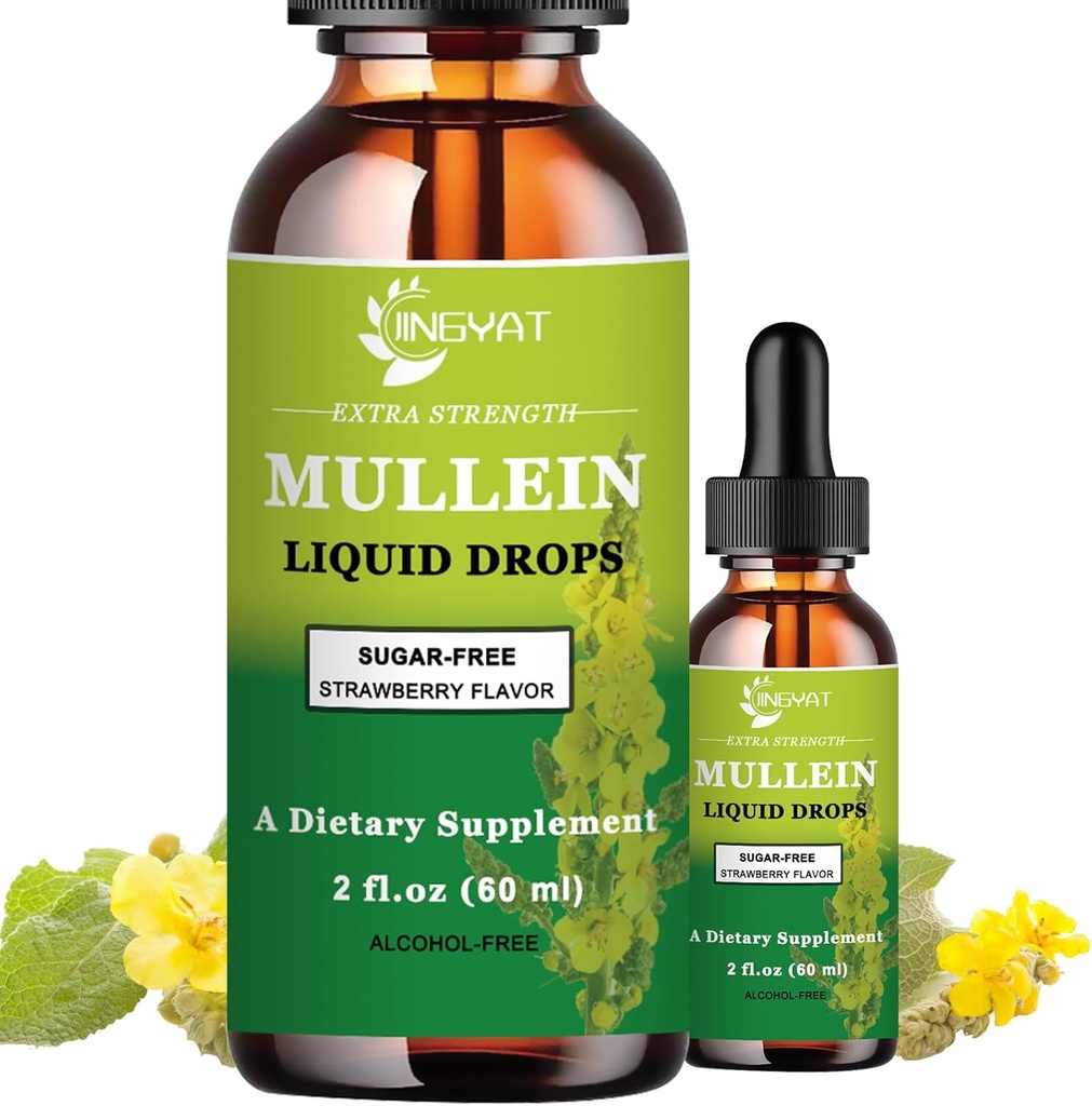 Extra Strength 2 000 mg Mullein Drops for Keuhkot, Mullein Leaf Extract Supplement, Alkoholiton, Korkea Imeytyminen, Tehokas ja luonnollinen Vegan Müllein Liquid Drops for Lung Cleanse, Immuunituki