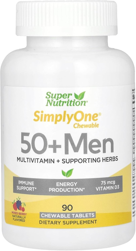 SuperNutrition Multi-Vitamin för Män 50+, High-Potency, One/Day Chewable Tablets, 90 Day Supply Wild Berry 90 Count (Pack of 1)