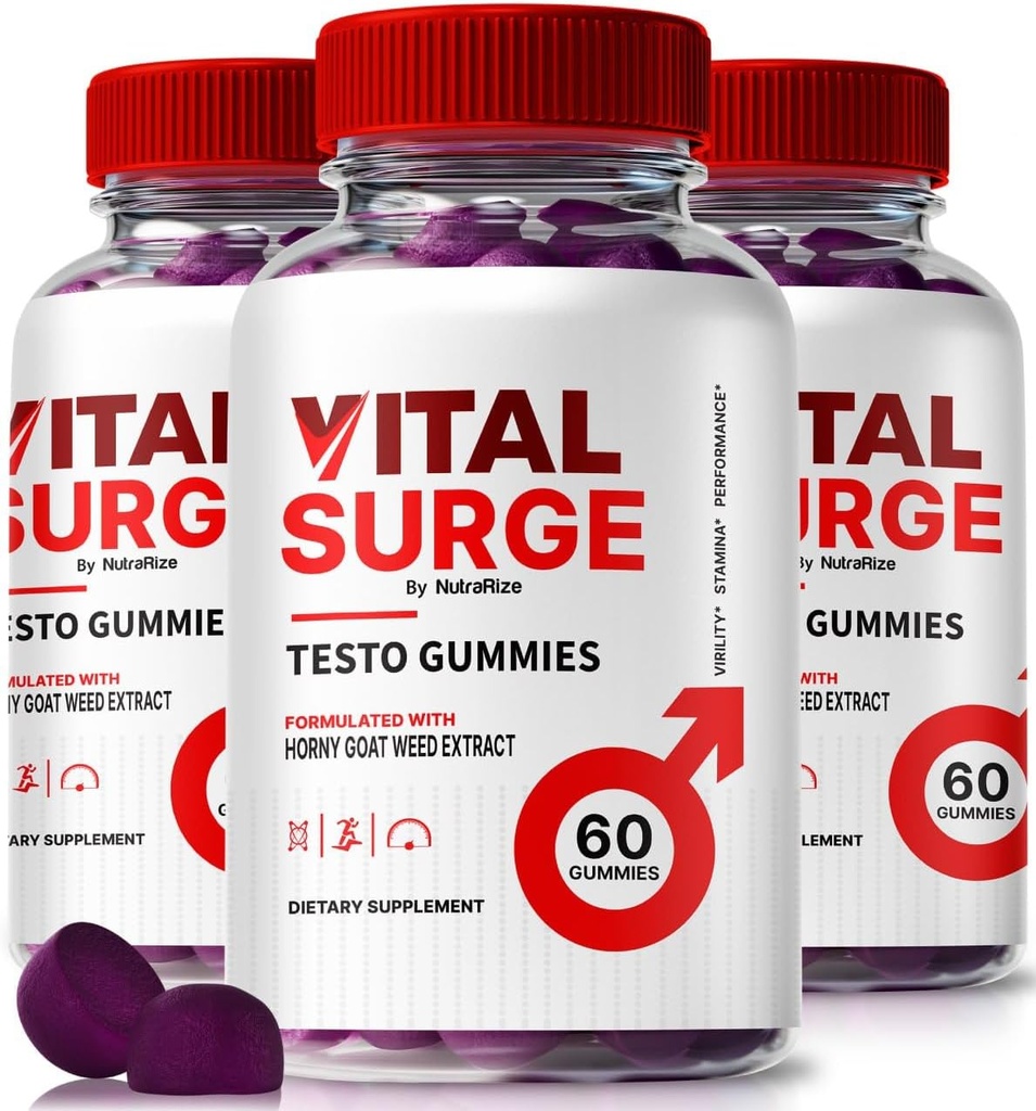 (3 Pack) Vital Surge Testo Gummies - Premium VitalSurge Gummies för män med rena ingredienser för bränsledrivning, förtroende och daglig prestanda, lätt att tugga Tasty Vital Surge ME Gomitas (180 Gummies)