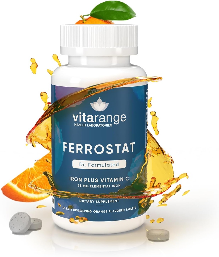 65mg tuggbart järn med vitamin C för bariatriska patienter - 30-dagars bariatrisk järn med vitamin C - icke-konstiperande järn - Orange