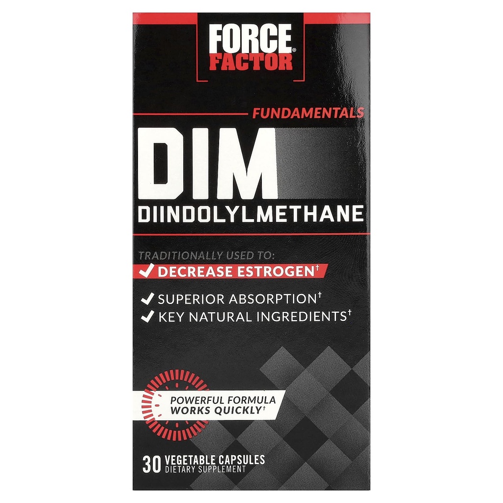 Force Factor DIM piller för att minska östrogen hos män, Diindolylmetan tillskott med viktiga naturliga ingredienser och överlägsen absorption, Diindolylmethane 300mg, fungerar snabbt, 30 kapslar